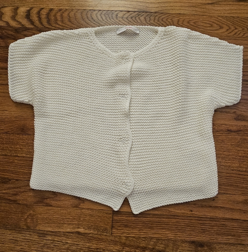 Fabiana Filippi Short Sleeve Wool Blend Button Up Sweater Size Small White